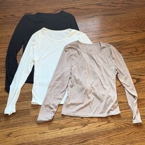 SHEIN Women's Long Sleeve Tops - Black, White, and Tan
